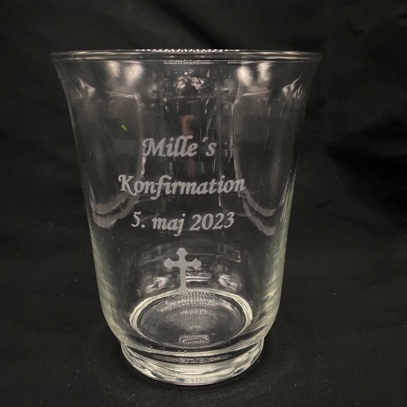 Vase/Lysestage Glas med gravering