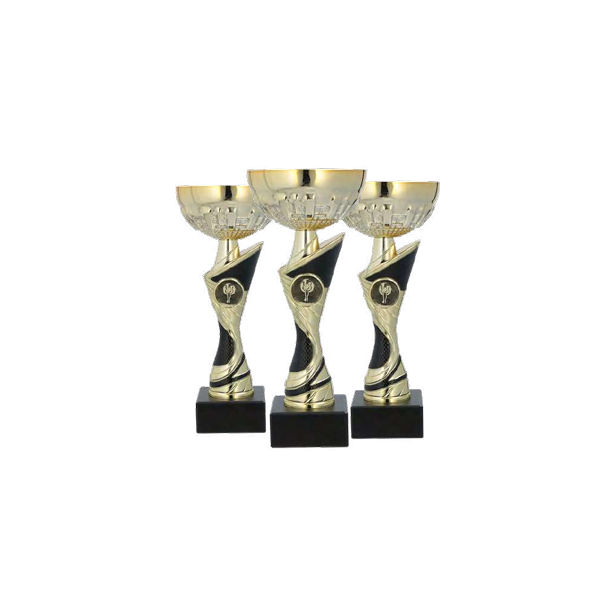 Plastpokal Guld/sort i 3 str.